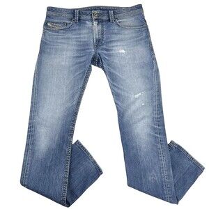 DIESEL THAVAR Denim Blue WASH 0848C Slim Skinny Jeans Mens Size 33x34 Distressed